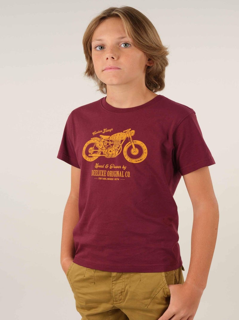 T-shirt col rond coton 'Deeluxe' Bordeaux - Kiabi