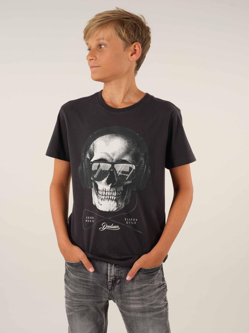 T-shirt col rond coton 'Deeluxe' gris anthracite - Kiabi