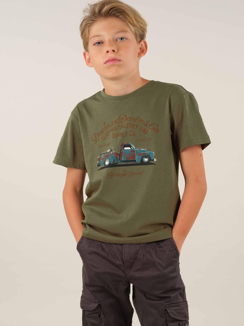 T-shirt col rond coton 'Deeluxe' Kaki - Kiabi