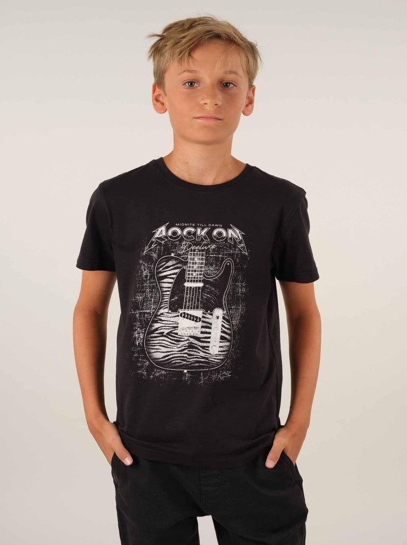 T-shirt col rond coton 'Deeluxe' Noir - Kiabi