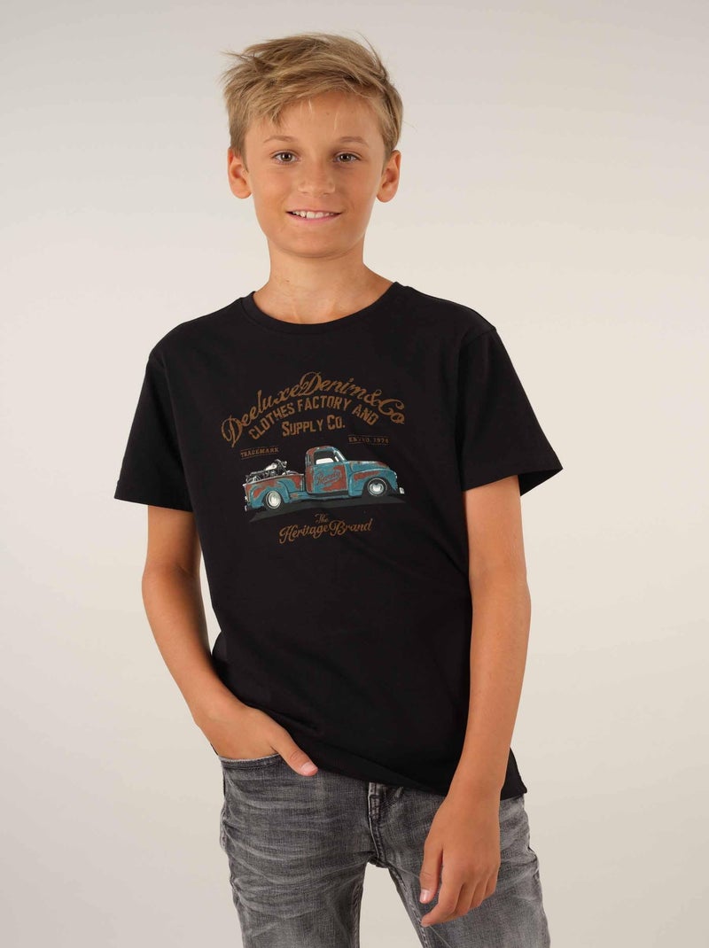 T-shirt col rond coton 'Deeluxe' Noir - Kiabi