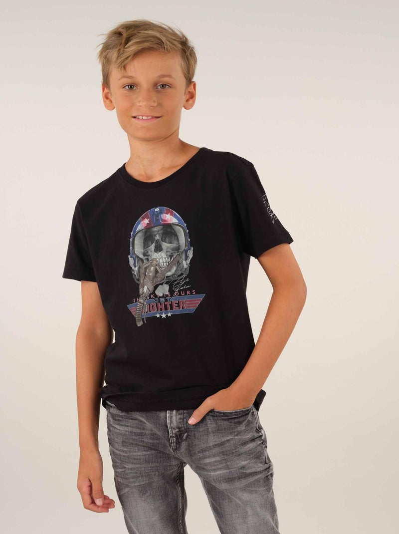 T-shirt col rond coton 'Deeluxe' Noir - Kiabi