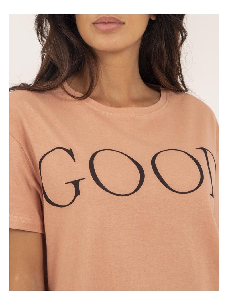 T-shirt col rond coton message FROM Rose - Kiabi