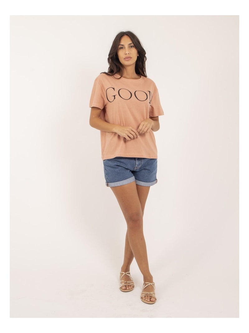 T-shirt col rond coton message FROM Rose - Kiabi