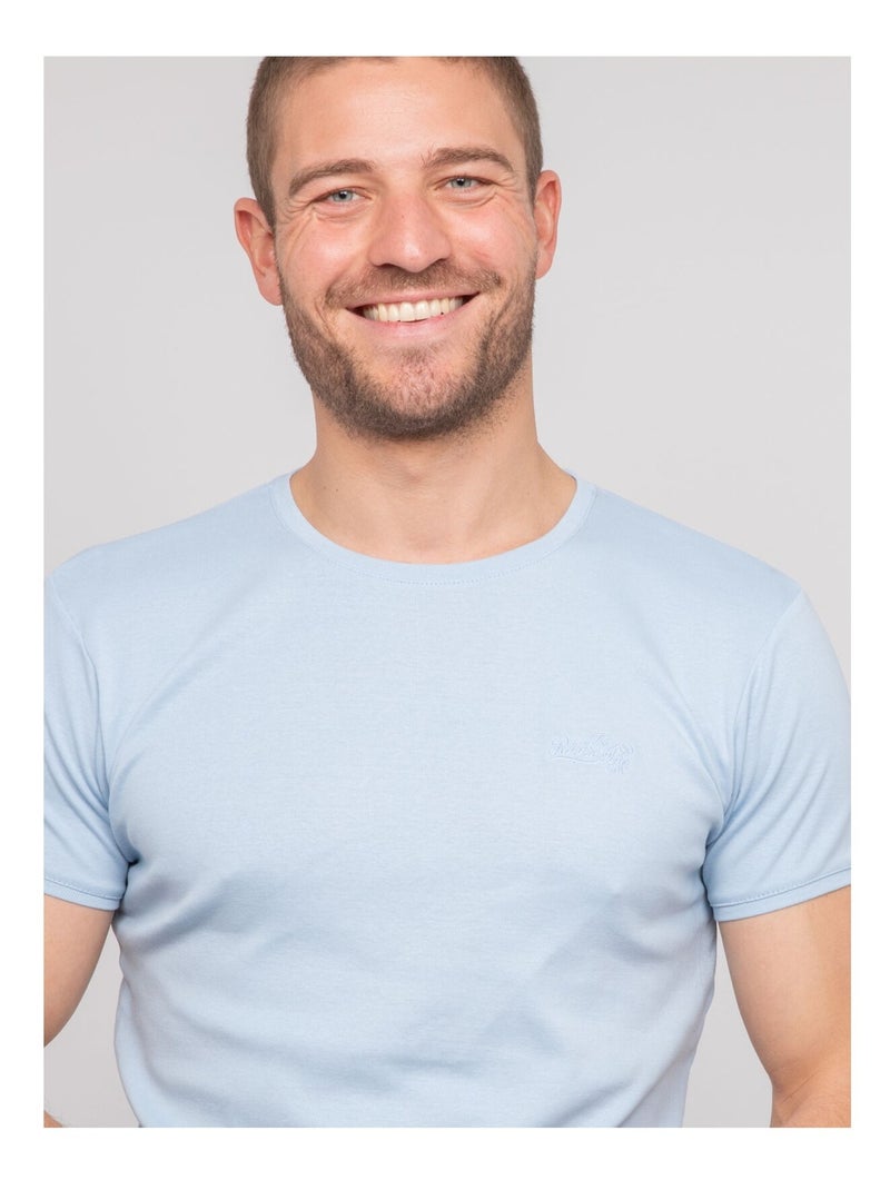 T shirt col rond coton WARLOF Bleu ciel - Kiabi