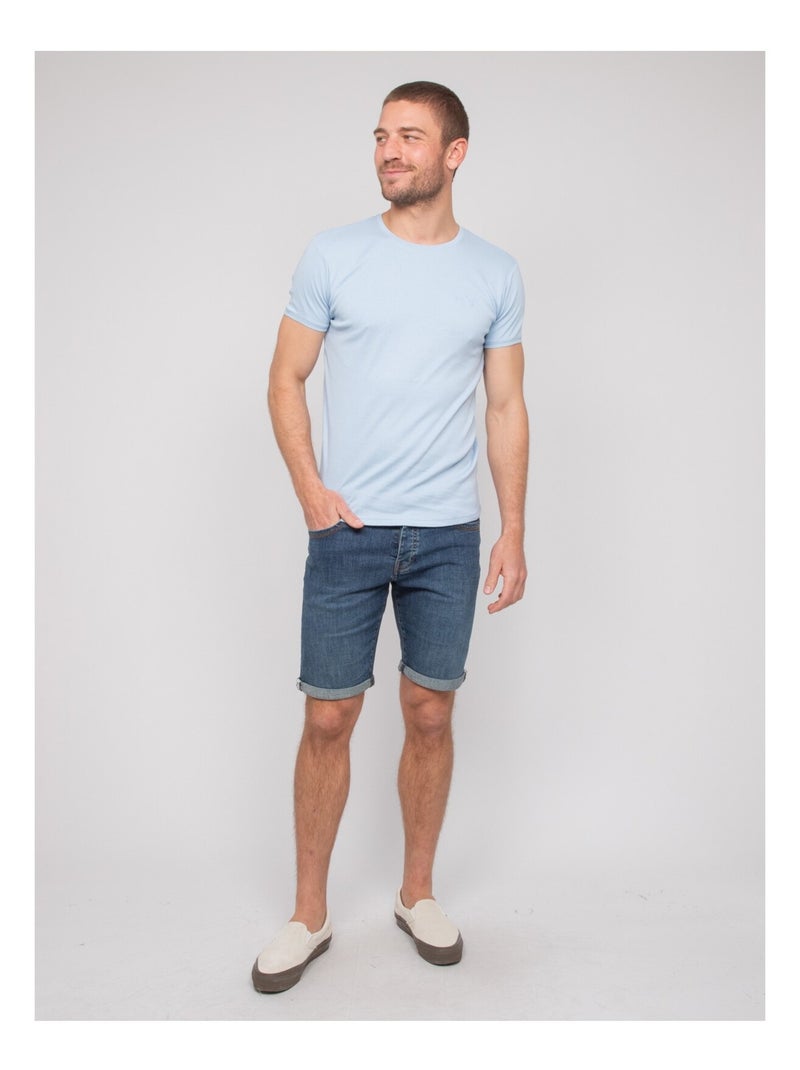 T shirt col rond coton WARLOF Bleu ciel - Kiabi