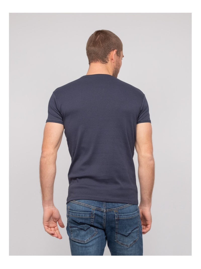 T shirt col rond coton WARLOF Bleu marine - Kiabi