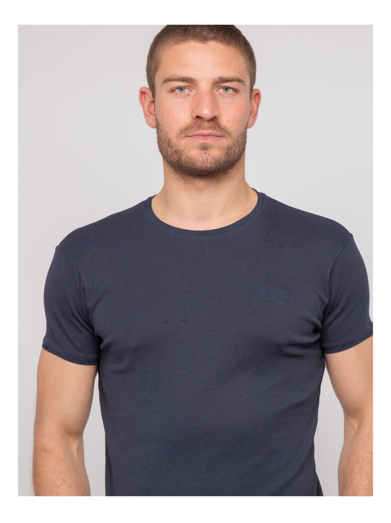 T shirt col rond coton WARLOF Bleu marine - Kiabi