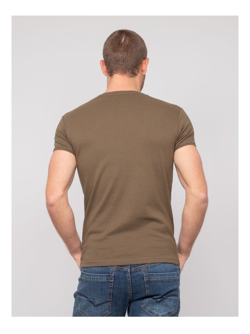 T shirt col rond coton WARLOF Kaki - Kiabi