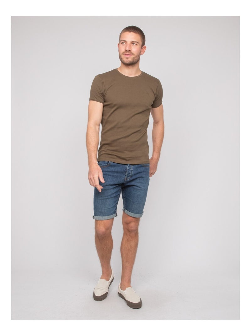 T shirt col rond coton WARLOF Kaki - Kiabi