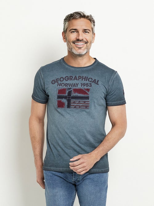 T-shirt col rond drapeau brodé - Kiabi