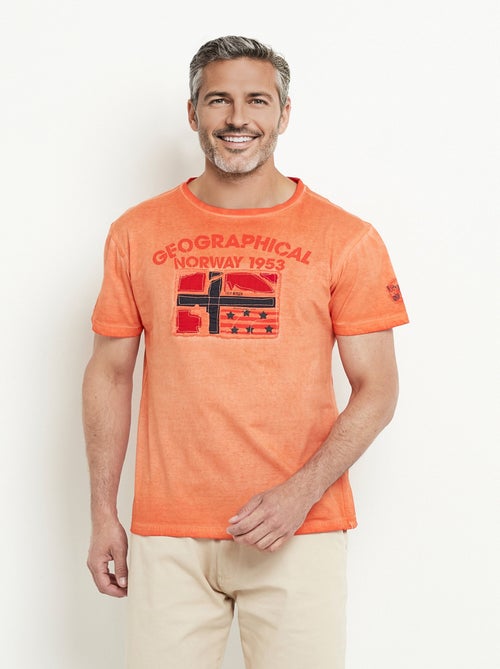 T-shirt col rond drapeau brodé - Kiabi