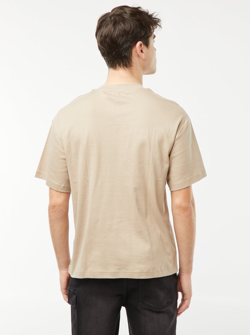 T-shirt col rond en coton Beige - Kiabi