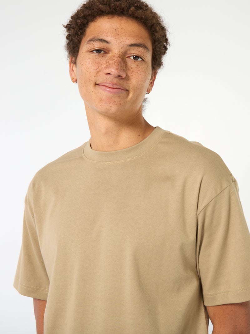 T-shirt col rond en coton Beige - Kiabi