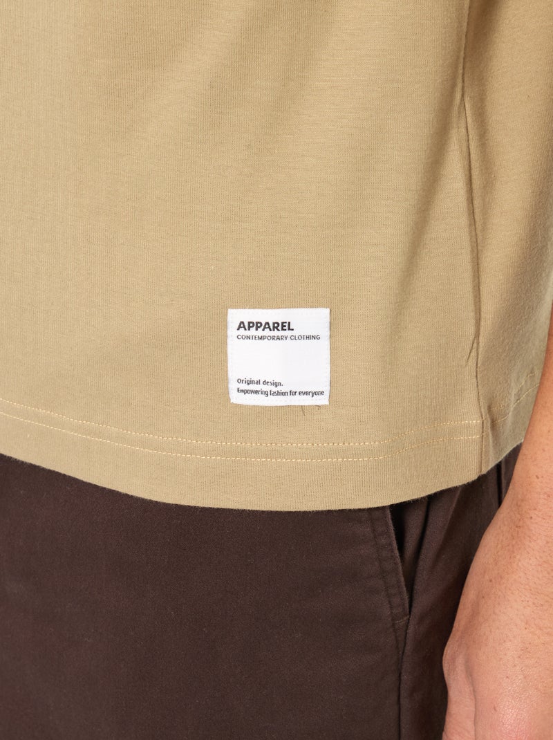 T-shirt col rond en coton Beige - Kiabi