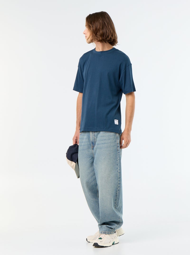T-shirt col rond en coton Bleu - Kiabi