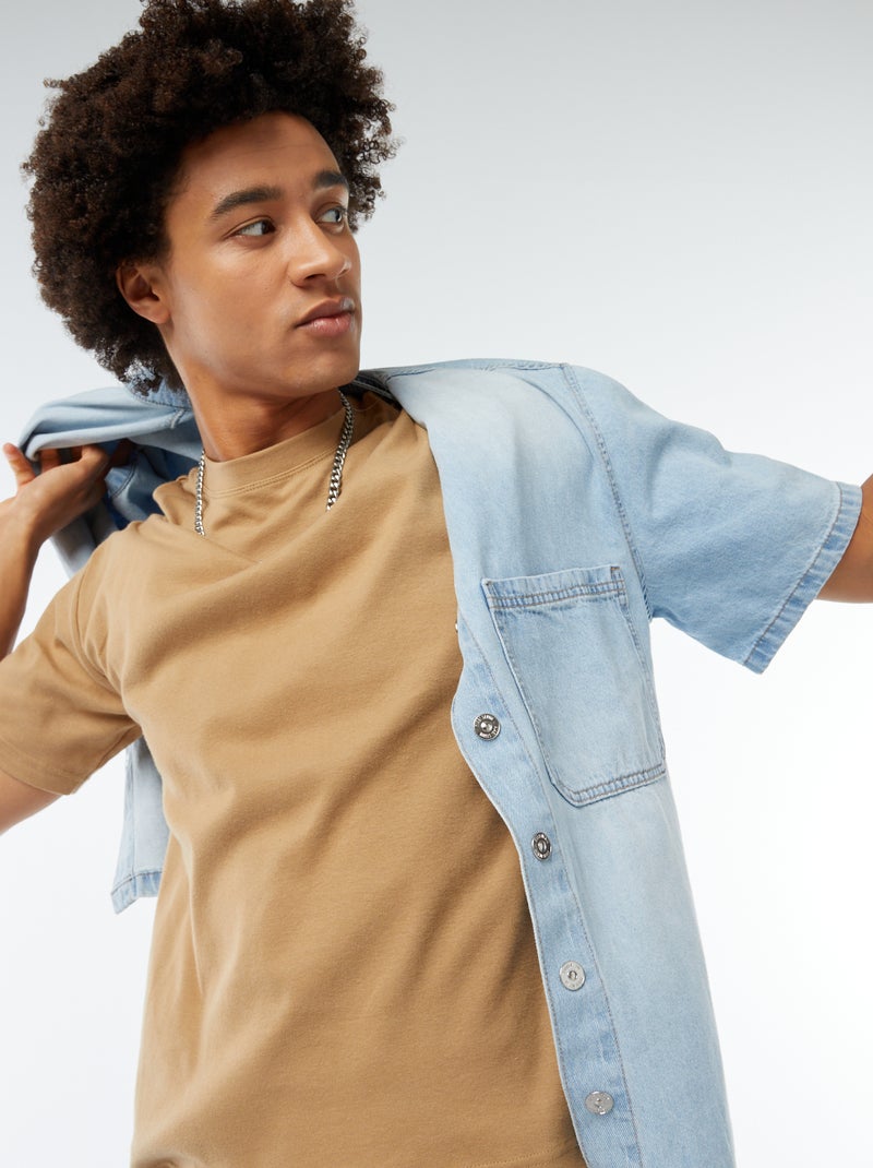 T-shirt col rond en coton Camel - Kiabi