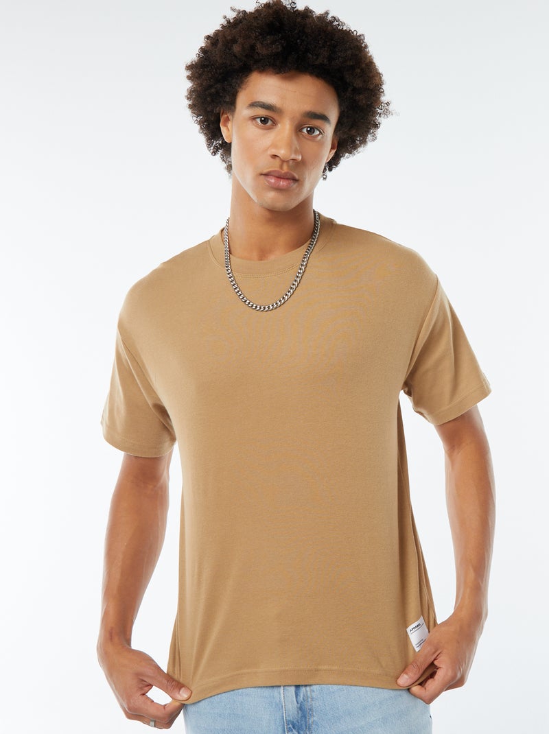 T-shirt col rond en coton Camel - Kiabi