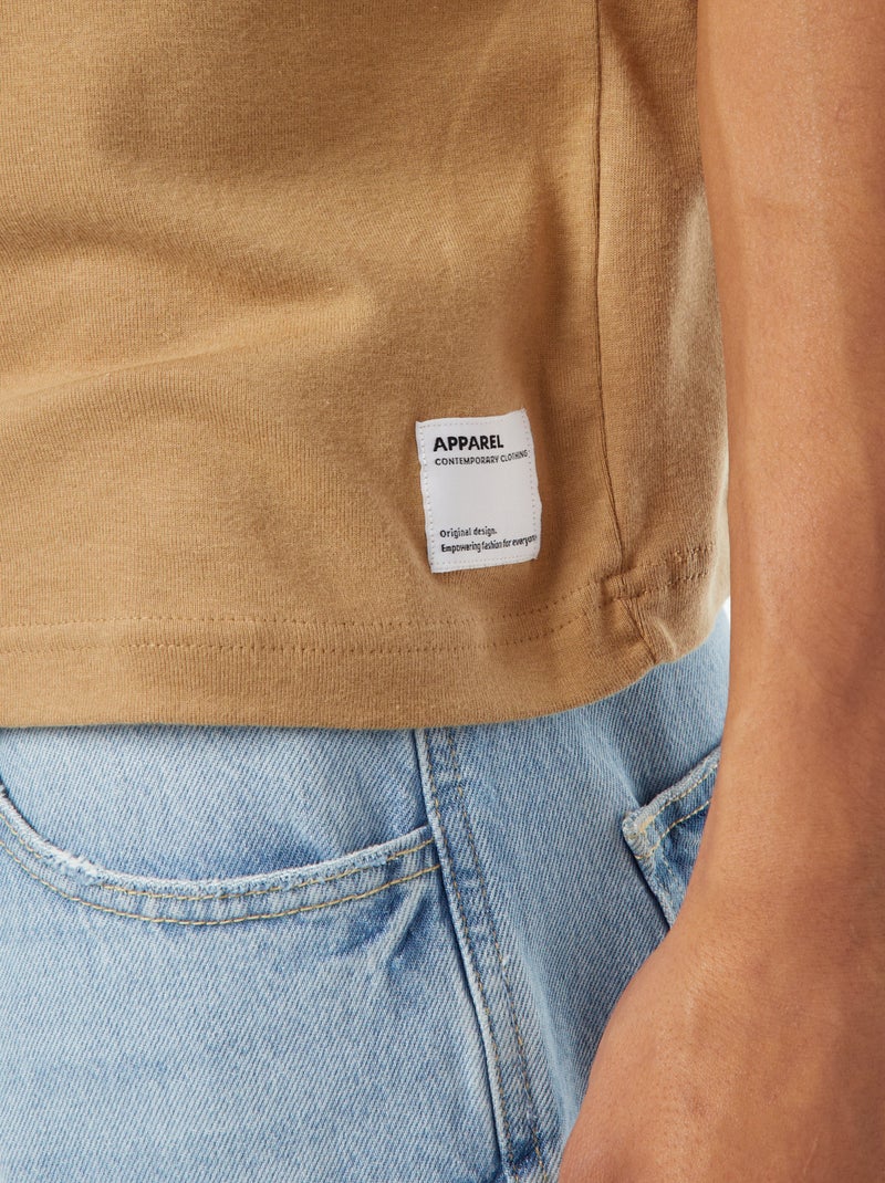 T-shirt col rond en coton Camel - Kiabi