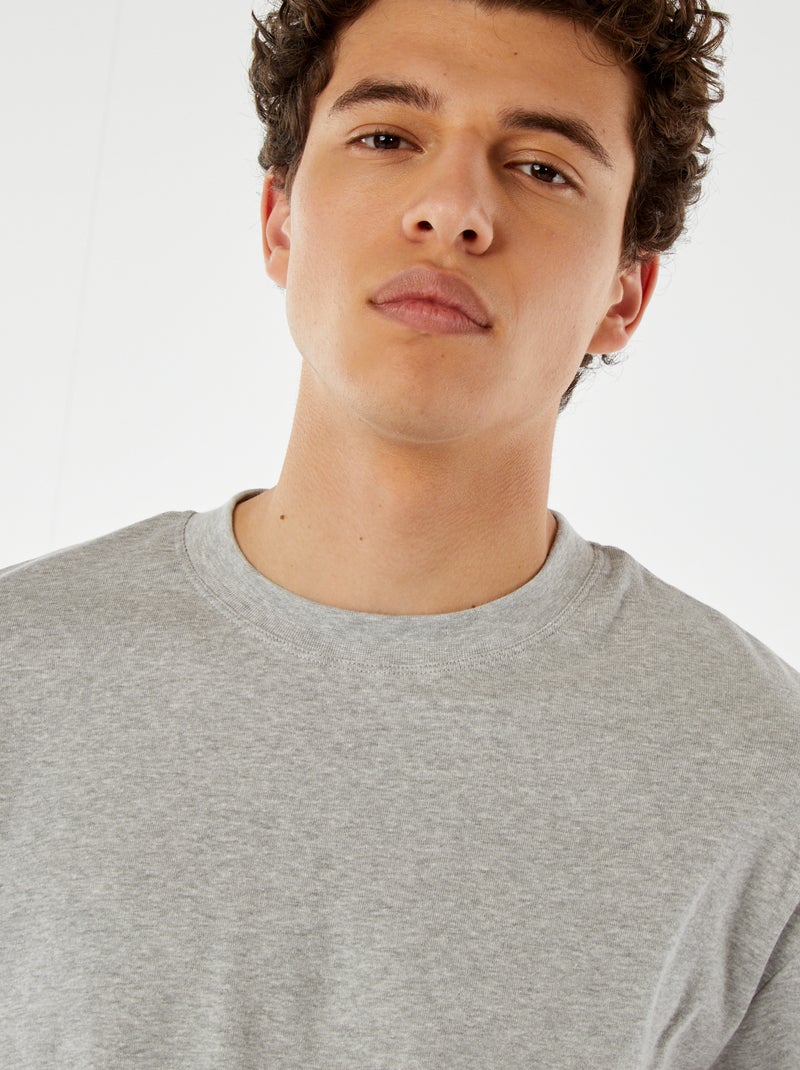 T-shirt col rond en coton Gris - Kiabi