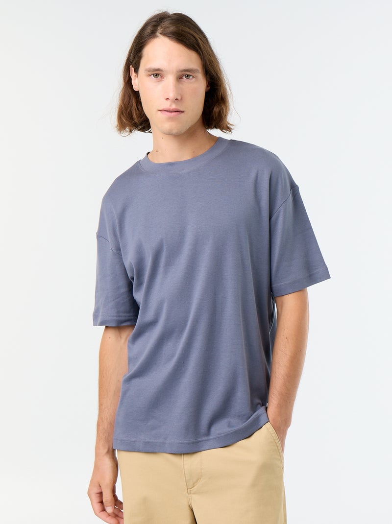 T-shirt col rond en coton Gris - Kiabi