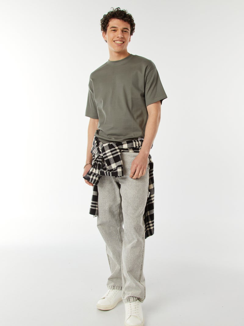 T-shirt col rond en coton Kaki - Kiabi