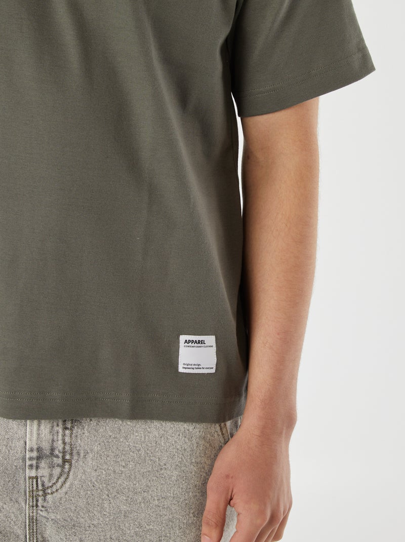 T-shirt col rond en coton Kaki - Kiabi