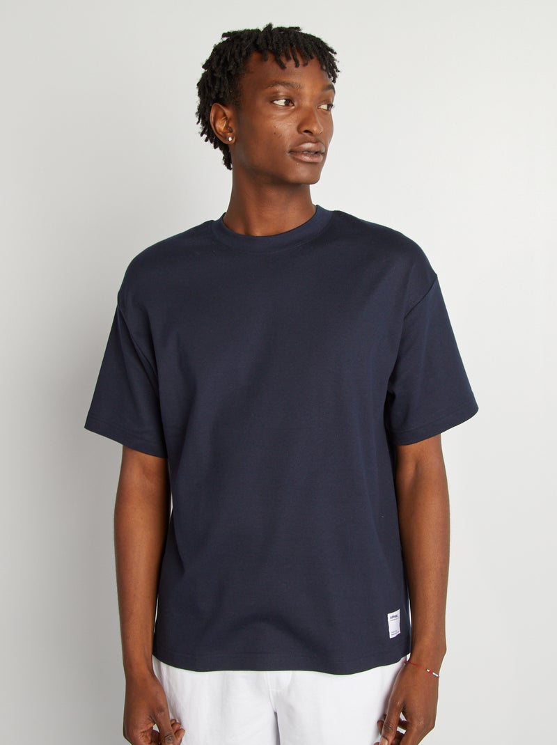 T-shirt col rond en coton Marine - Kiabi