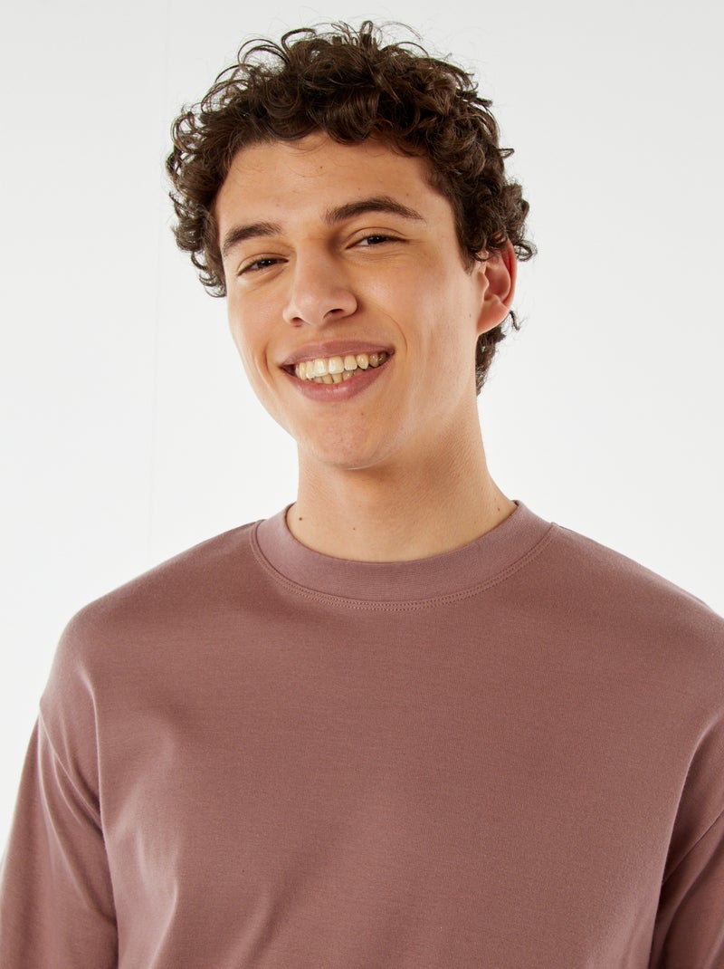 T-shirt col rond en coton Mauve - Kiabi