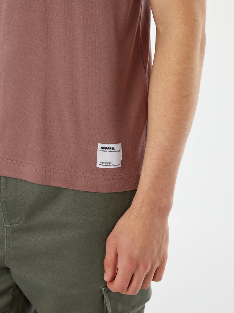 T-shirt col rond en coton Mauve - Kiabi