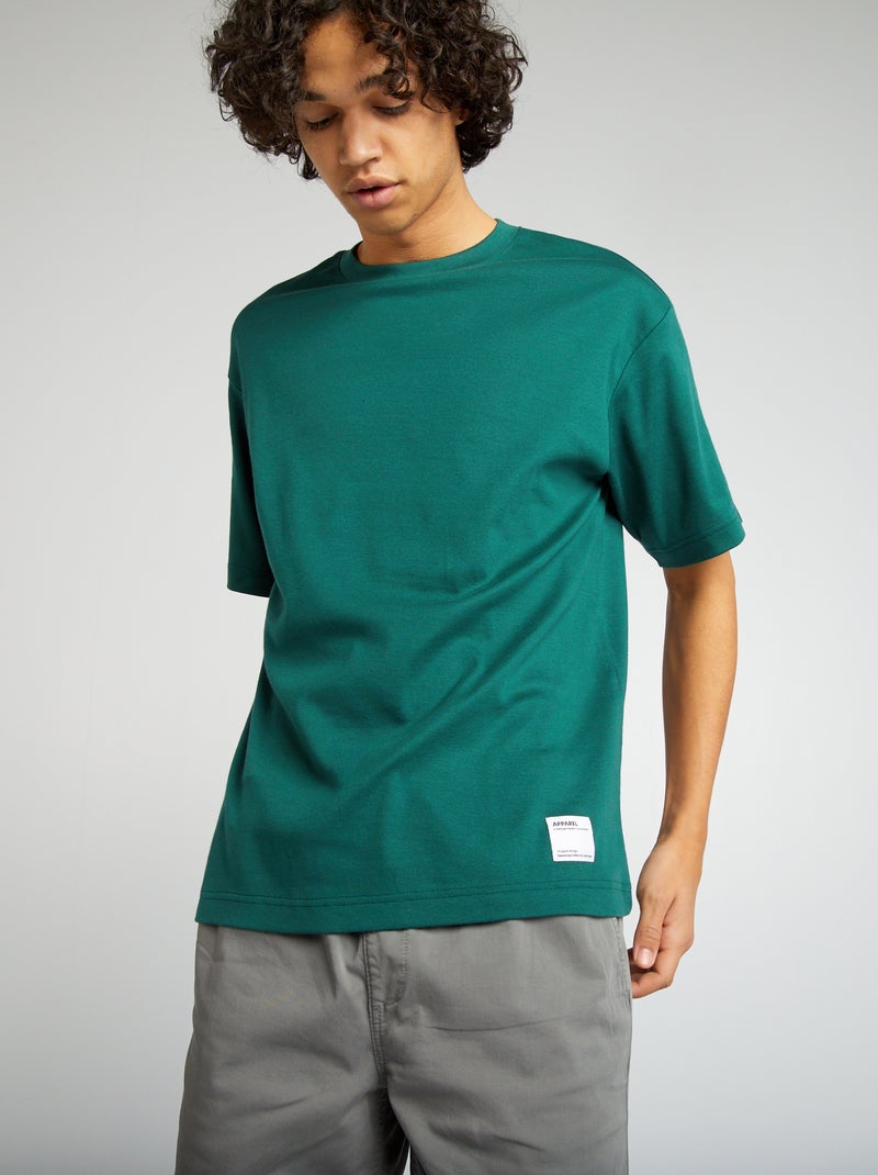 T-shirt col rond en coton VERT - Kiabi