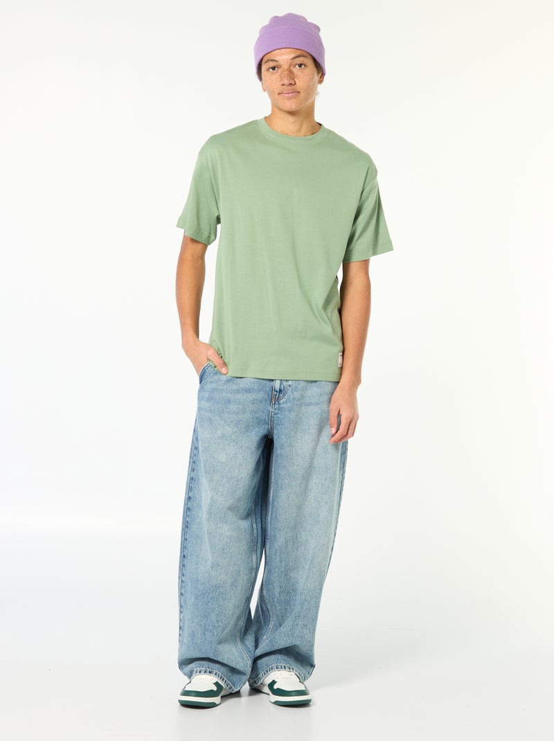 T-shirt col rond en coton Vert - Kiabi