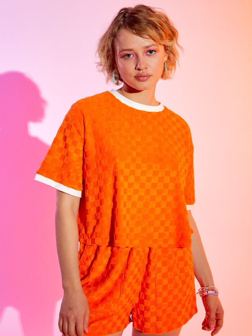 T-shirt col rond en éponge Orange - Kiabi