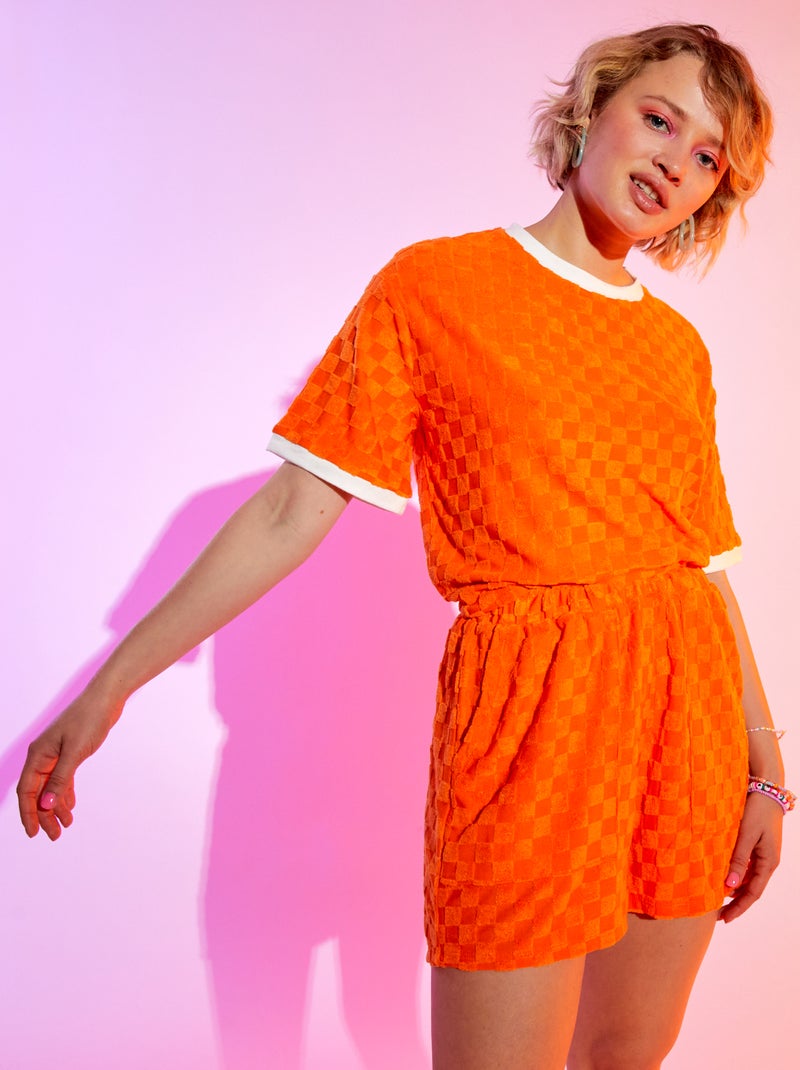 T-shirt col rond en éponge Orange - Kiabi
