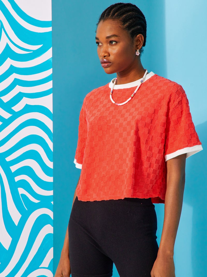 T-shirt col rond en éponge Rouge - Kiabi