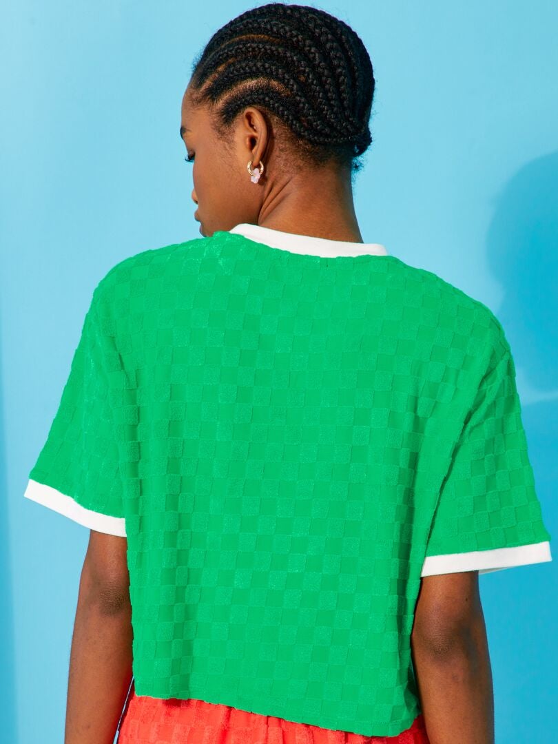 T-shirt col rond en éponge Vert - Kiabi