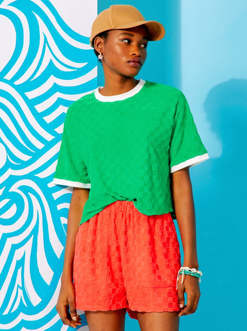 T-shirt col rond en éponge Vert - Kiabi
