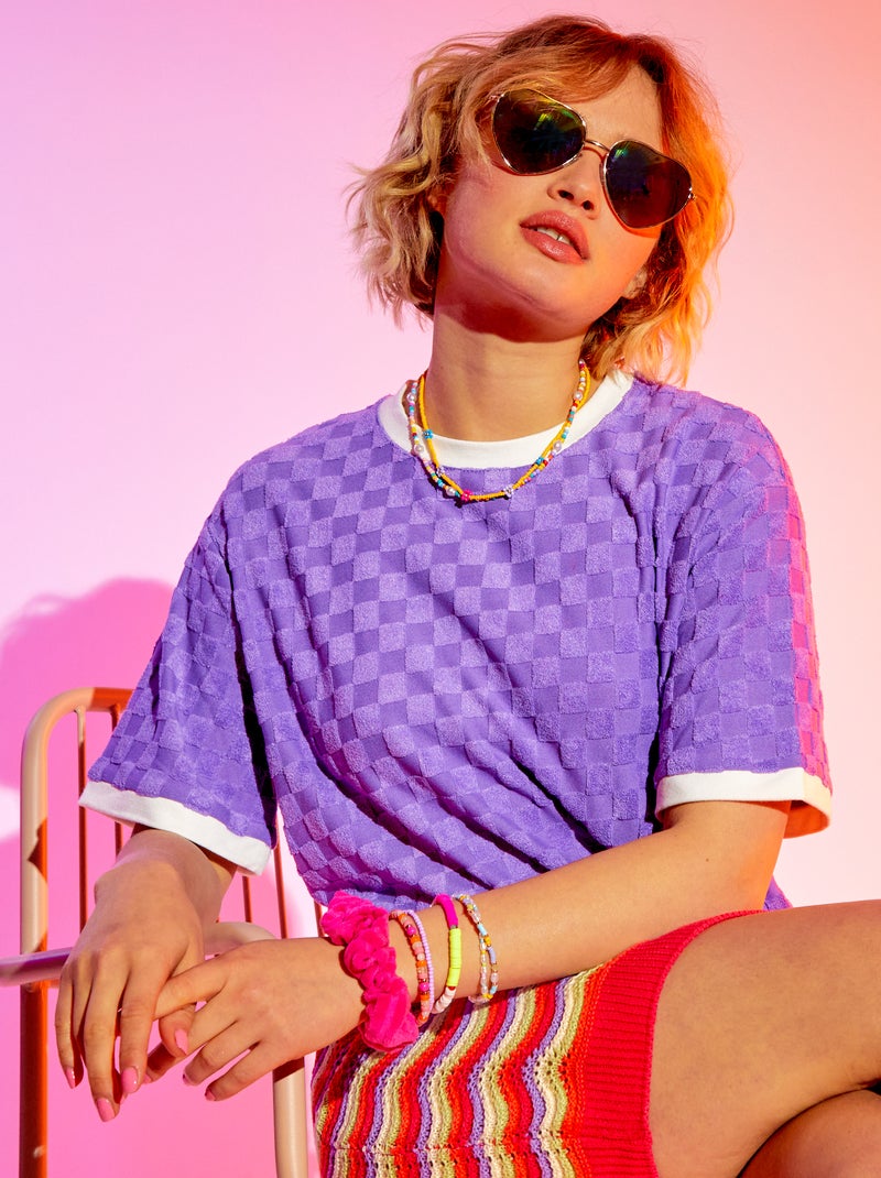 T-shirt col rond en éponge Violet - Kiabi