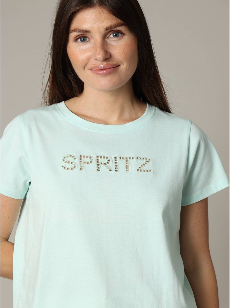 T-shirt col rond en jersey 100% coton avec application brodée 'Deeluxe' Bleu lagon - Kiabi