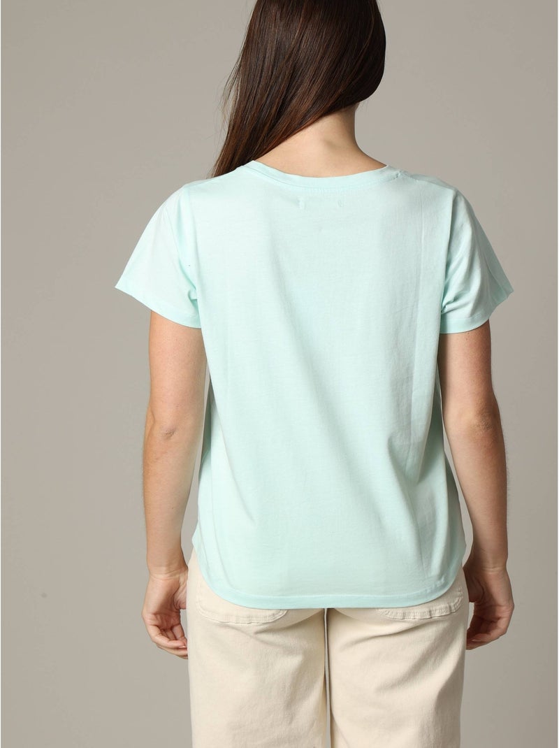 T-shirt col rond en jersey 100% coton avec application brodée 'Deeluxe' Bleu lagon - Kiabi