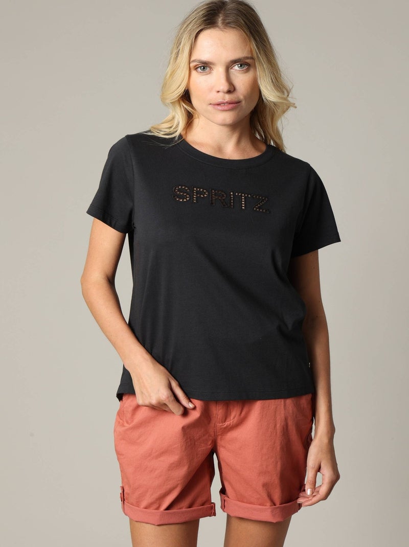 T-shirt col rond en jersey 100% coton avec application brodée 'Deeluxe' Noir - Kiabi