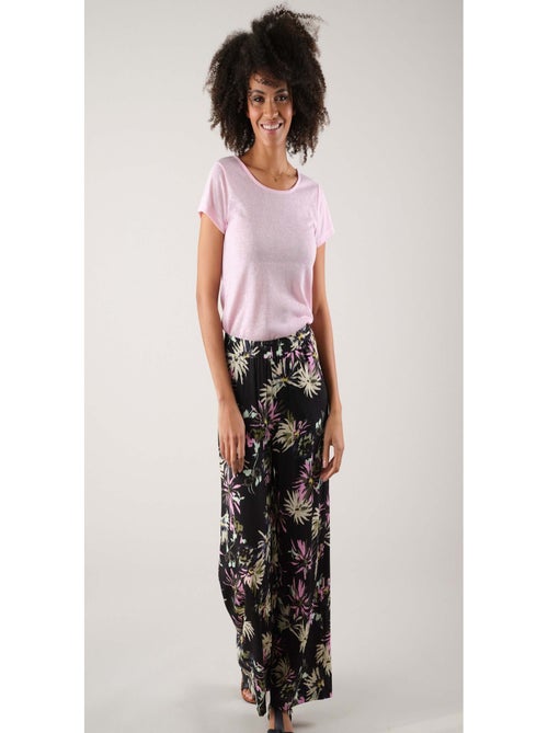 T-shirt col rond en jersey effet lin et pailleté 'Deeluxe' - Kiabi