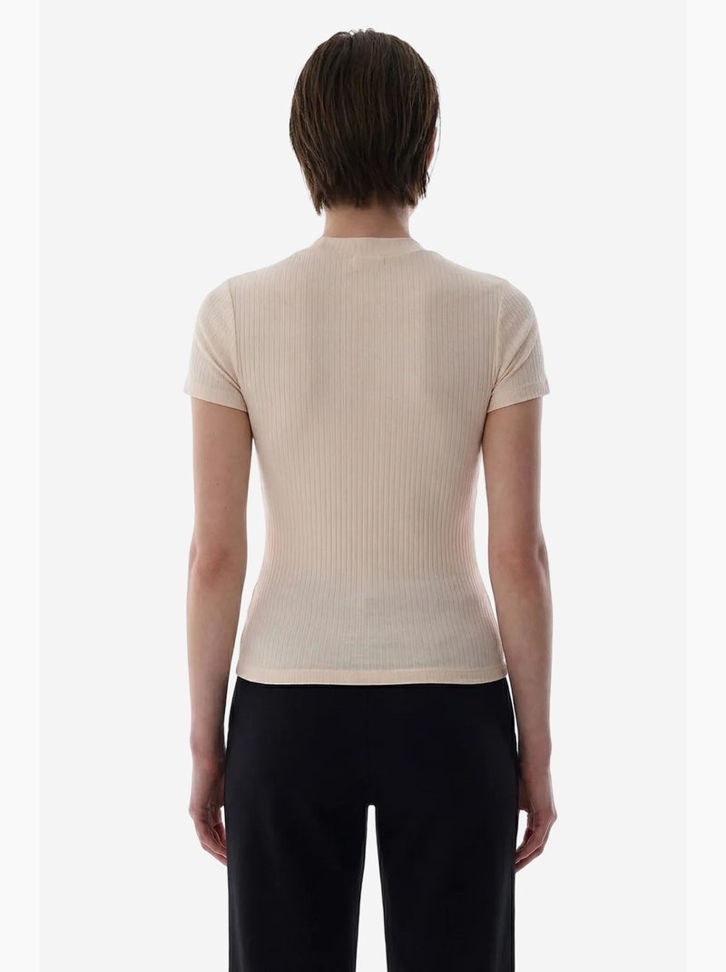 T-shirt col rond en modal manches courtes penti Crème - Kiabi