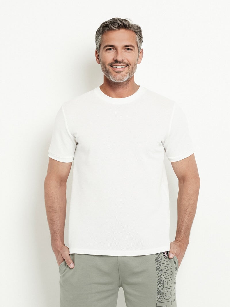 T-shirt col rond épais effet nid d'abeille Blanc - Kiabi