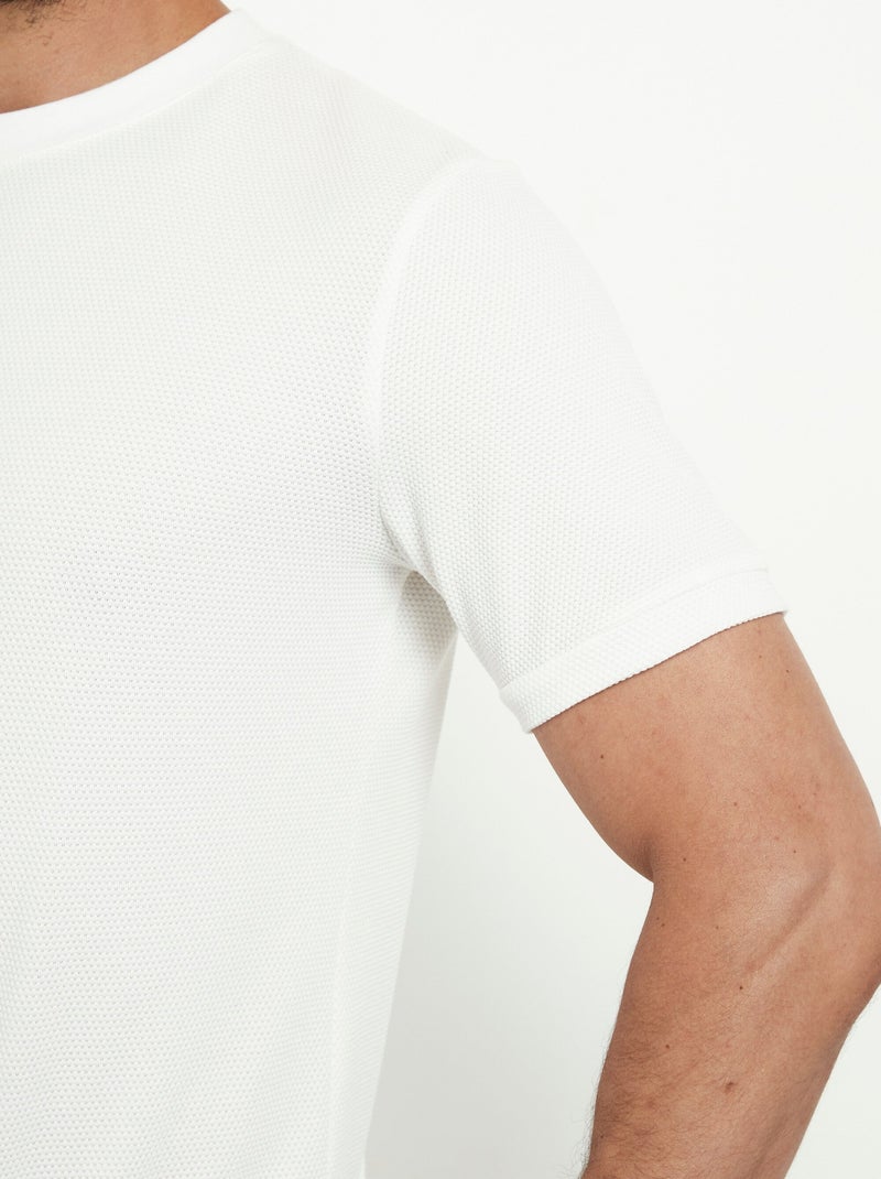 T-shirt col rond épais effet nid d'abeille Blanc - Kiabi