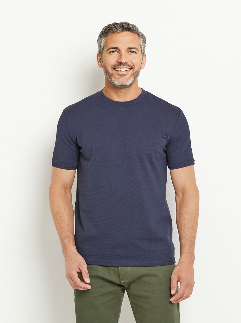 T-shirt col rond épais effet nid d'abeille Bleu marine - Kiabi