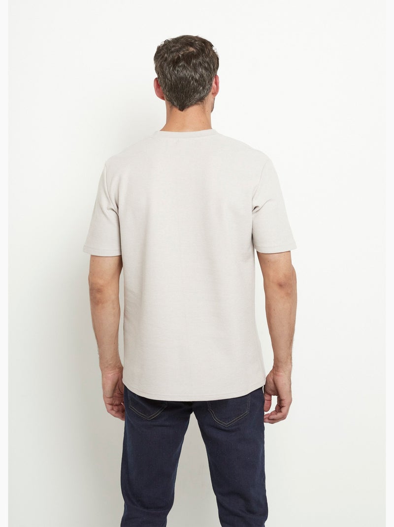 T-shirt col rond épais maille texturée Beige - Kiabi