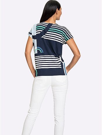 T shirt col rond et manches courtes imprimé graphique viscose douce - taille standard - helline