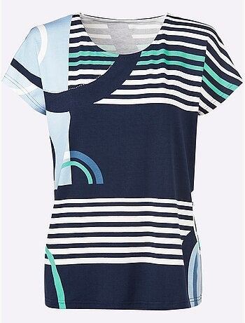T shirt col rond et manches courtes imprimé graphique viscose douce - taille standard - helline