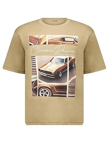 T-shirt col rond extra loose avec imprimé photo de voiture vintage 'Deeluxe'